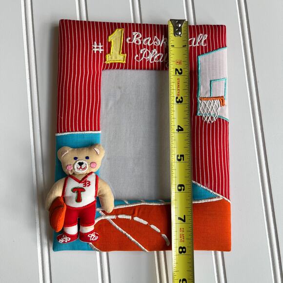 Vintage #1 Basketball Player Fabric Photo Frame 90's Embroidered Teddy Bear - Picture 6 of 9